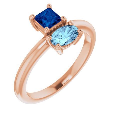 Genuine Sapphire Ring in 14 Karat Rose Gold Genuine Sapphire & Aquamarine Ring