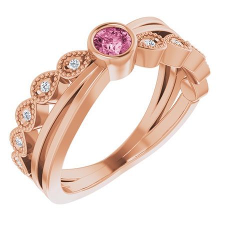 Pink Tourmaline Ring in 14 Karat Rose Gold Chatham Created Tourmaline & .05 Carat Diamond Ring