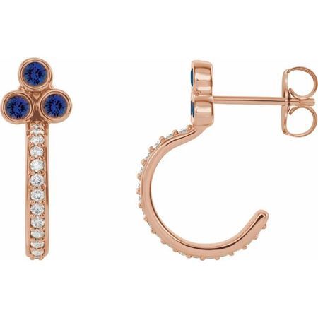 Created Sapphire Earrings in 14 Karat Rose Gold Chatham Lab-Created Genuine Sapphire & 1/4 Carat Diamond J-Hoop Earrings