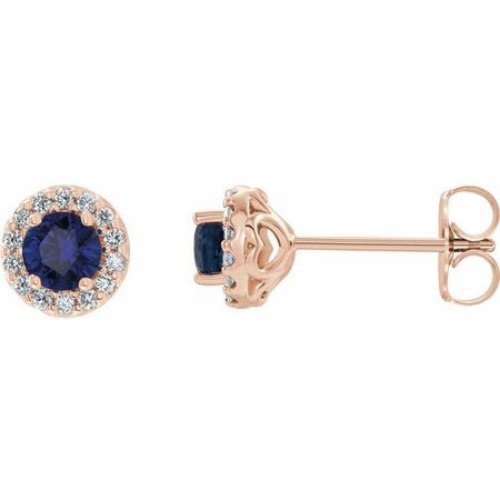 Created Sapphire Earrings in 14 Karat Rose Gold Chatham Lab-Created Genuine Sapphire & 1/6 Diamond Earrings