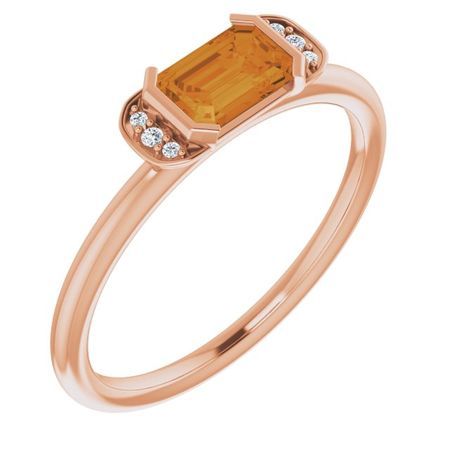 Golden Citrine Ring in 14 Karat Rose Gold Citrine & .02 Carat Diamond Stackable Ring