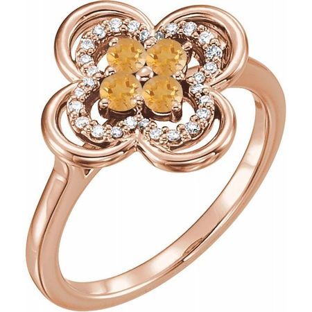 Golden Citrine Ring in 14 Karat Rose Gold Citrine & 1/10 Carat Diamond Ring
