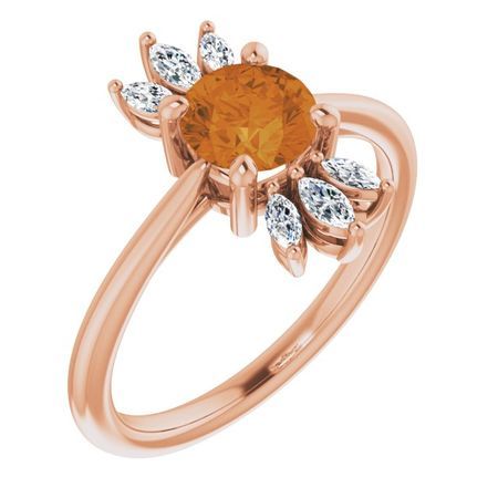 Golden Citrine Ring in 14 Karat Rose Gold Citrine & 1/4 Carat Diamond Ring