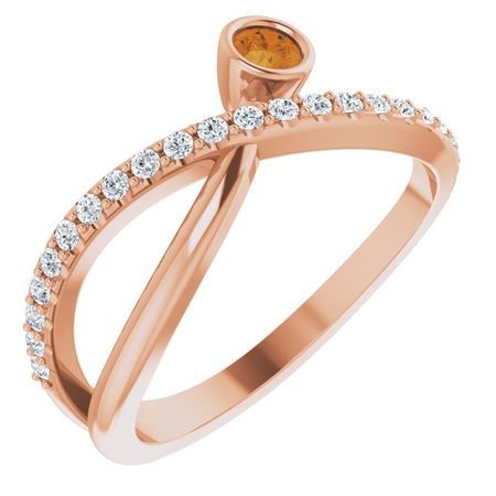 Golden Citrine Ring in 14 Karat Rose Gold Citrine & 1/5 Carat Diamond Ring