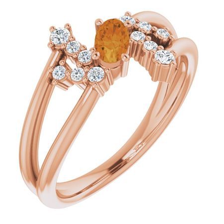 Golden Citrine Ring in 14 Karat Rose Gold Citrine & 1/8 Carat Diamond Bypass Ring