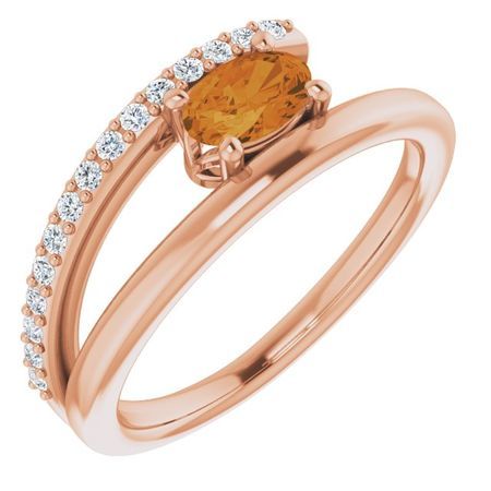 Golden Citrine Ring in 14 Karat Rose Gold Citrine & 1/8 Carat Diamond Ring