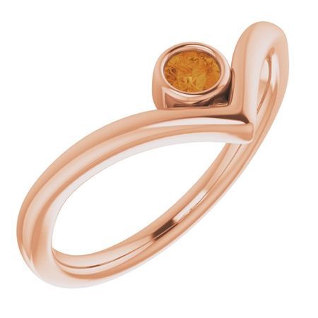 Golden Citrine Ring in 14 Karat Rose Gold Citrine Solitaire Bezel-Set 