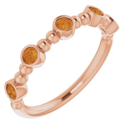 Golden Citrine Ring in 14 Karat Rose Gold Citrine Stackable Beaded Ring