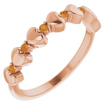 Golden Citrine Ring in 14 Karat Rose Gold Citrine Stackable Heart Ring