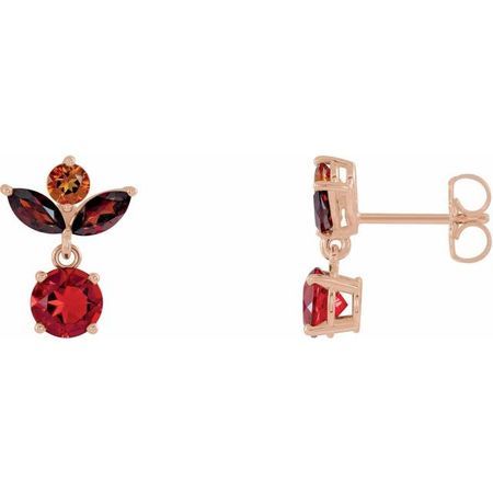 Fire Opal Earrings in 14 Karat Rose Gold Multi-Gemstone Earrings