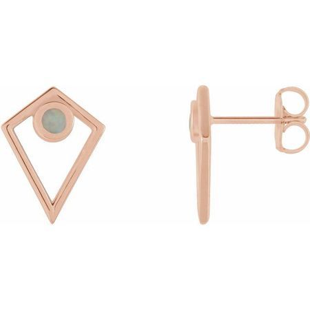 Fire Opal Earrings in 14 Karat Rose Gold Opal Cabochon Pyramid Earrings