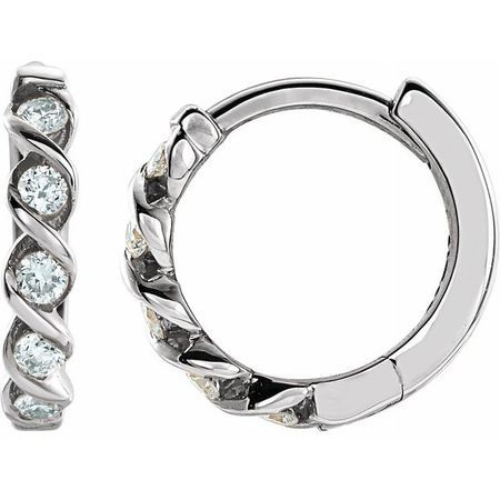 White Diamond Earrings in 14 Karat White Gold 1/10 Carat Diamond Hoop Earrings