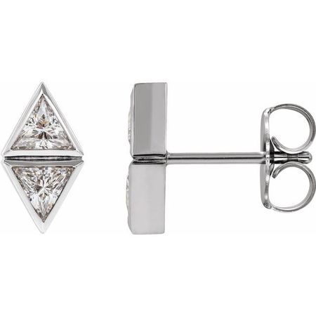 White Diamond Earrings in 14 Karat White Gold 1 3/8 Carat DiamondTwo-Stone Bezel-Set Earrings