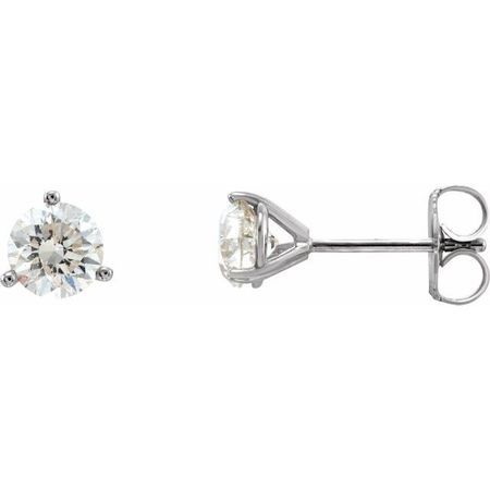 White Diamond Earrings in 14 Karat White Gold 1/3 Carat Diamond 3-Prong Earrings - VS F+