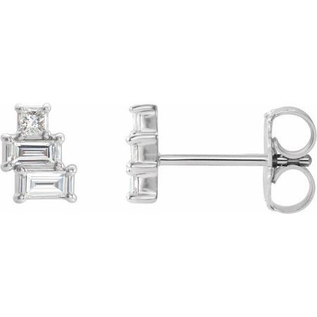 White Diamond Earrings in 14 Karat White Gold 1/4 Carat Diamond Geometric Cluster Earrings