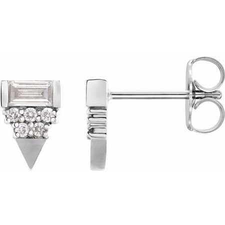 White Diamond Earrings in 14 Karat White Gold 1/4 Carat Diamond Geometric Earrings