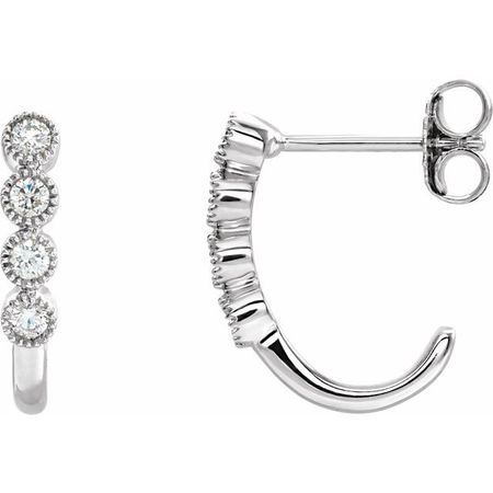 White Diamond Earrings in 14 Karat White Gold 1/4 Carat Diamond J-Hoop Earrings