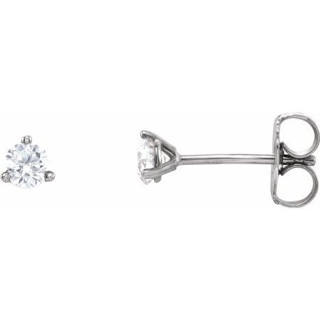 White Diamond Earrings in 14 Karat White Gold 1/8 Carat Diamond 3-Prong Earrings - VS F+