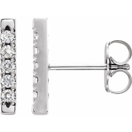 White Diamond Earrings in 14 Karat White Gold 1/8 Carat Diamond French-Set Bar Earrings