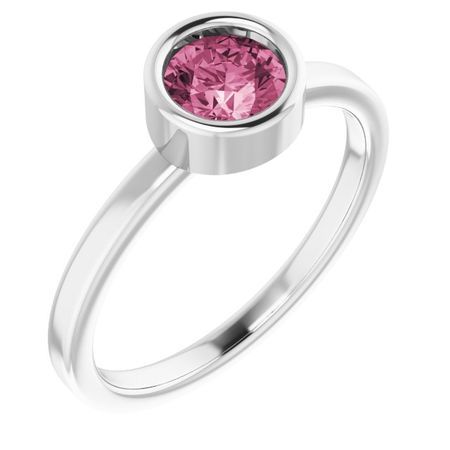 Pink Tourmaline Ring in 14 Karat White Gold 5.5 mm Round Pink Tourmaline Ring