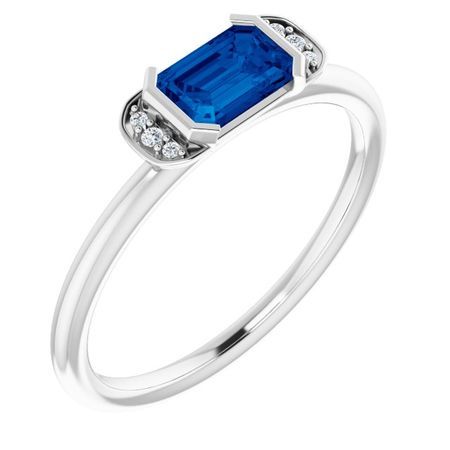 Genuine Sapphire Ring in 14 Karat White Gold Genuine Sapphire & .02 Carat Diamond Stackable Ring