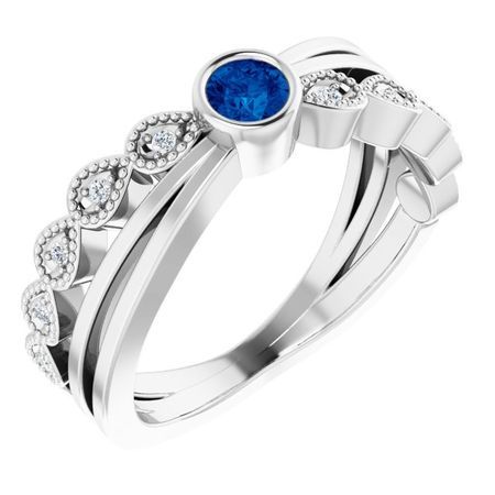 Genuine Sapphire Ring in 14 Karat White Gold Genuine Sapphire & .05 Carat Diamond Ring