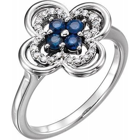 Genuine Sapphire Ring in 14 Karat White Gold Genuine Sapphire & 1/10 Carat Diamond Ring