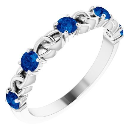 Genuine Sapphire Ring in 14 Karat White Gold Genuine Sapphire Stackable Link Ring