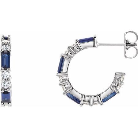 Created Sapphire Earrings in 14 Karat White Gold Chatham Created Genuine Sapphire & 1/2 Carat Diamond Earrings