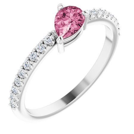 Pink Tourmaline Ring in 14 Karat White Gold Pink Tourmaline & 1/6 Carat Diamond Ring