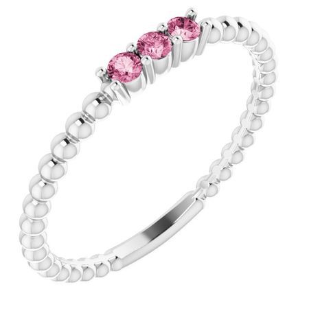 Pink Tourmaline Ring in 14 Karat White Gold Pink Tourmaline Beaded Ring