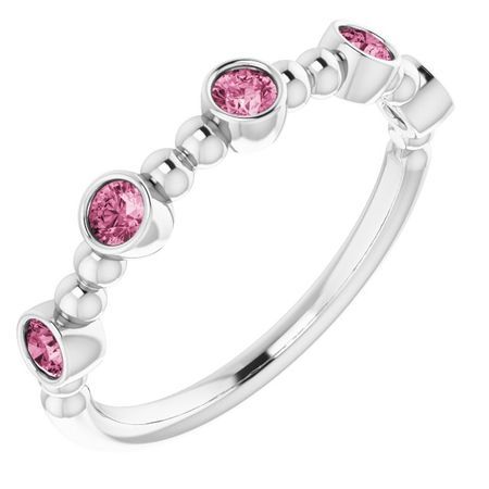 Pink Tourmaline Ring in 14 Karat White Gold Pink Tourmaline Stackable Beaded Ring