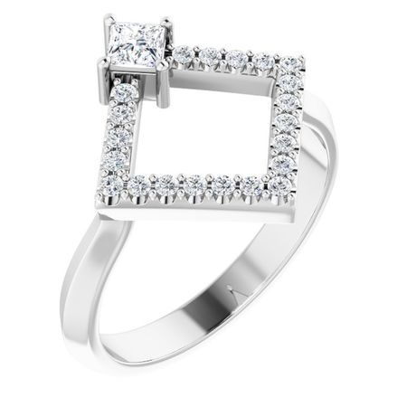 Genuine Sapphire Ring in 14 Karat White Gold Sapphire & 1/5 Carat Diamond Geometric Ring