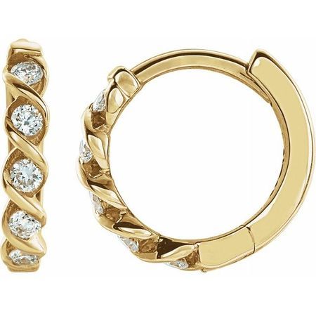 White Diamond Earrings in 14 Karat Yellow Gold 1/10 Carat Diamond Hoop Earrings