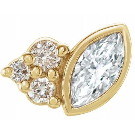 White Diamond Earrings in 14 Karat Yellow Gold 1/10 Carat Diamond Right Earring