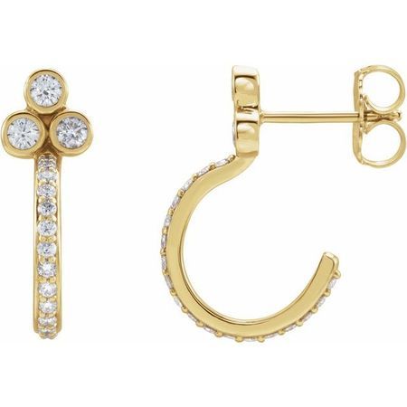 White Diamond Earrings in 14 Karat Yellow Gold 1/2 Carat Diamond Hoop Earrings