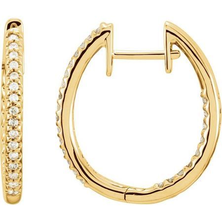 White Diamond Earrings in 14 Karat Yellow Gold 1/2 Carat Diamond Inside-Outside Hinged 22.5 mm Hoop Earrings