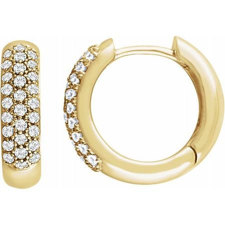White Diamond Earrings in 14 Karat Yellow Gold 1/2 Carat Diamond Pave Hoop Earrings