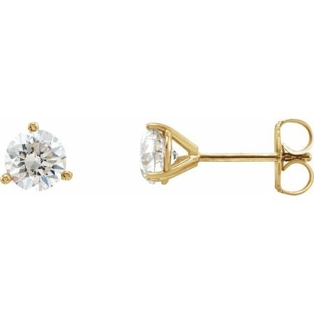 White Diamond Earrings in 14 Karat Yellow Gold 1/3 Carat Diamond 3-Prong Earrings - SI2-SI3 G-H