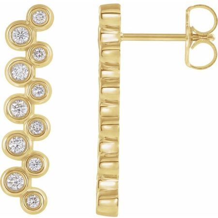 White Diamond Earrings in 14 Karat Yellow Gold 1/3 Carat Diamond Bezel-Set Bar Earrings