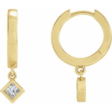 White Diamond Earrings in 14 Karat Yellow Gold 1/3 Carat Diamond Hinged Hoop Earrings