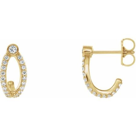 White Diamond Earrings in 14 Karat Yellow Gold 1/3 Carat Diamond J-Hoop Earrings