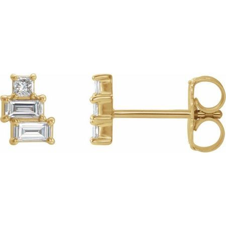 White Diamond Earrings in 14 Karat Yellow Gold 1/4 Carat Diamond Geometric Cluster Earrings