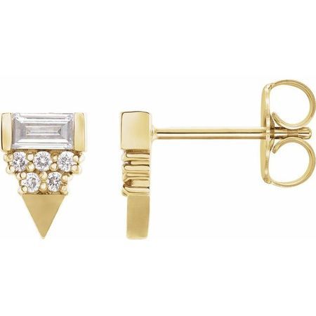 White Diamond Earrings in 14 Karat Yellow Gold 1/4 Carat Diamond Geometric Earrings