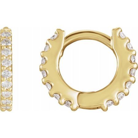 White Diamond Earrings in 14 Karat Yellow Gold 1/4 Carat Diamond Hinged 10.32 mm Hoop Earrings