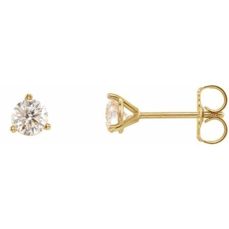 White Diamond Earrings in 14 Karat Yellow Gold 1/5 Carat Diamond 3-Prong Earrings - SI2-SI3 G-H