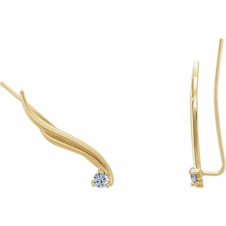 White Diamond Earrings in 14 Karat Yellow Gold 1/5 Carat Diamond Ear Climbers