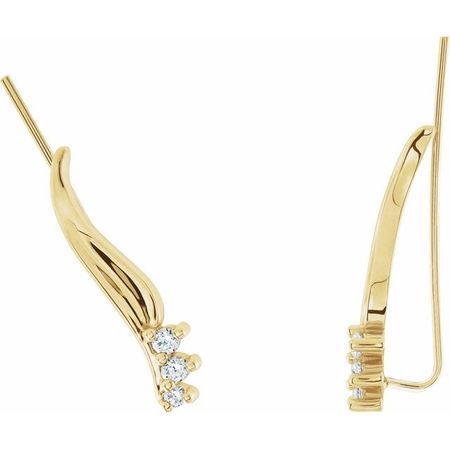 White Diamond Earrings in 14 Karat Yellow Gold 1/6 Carat Diamond Ear Climbers