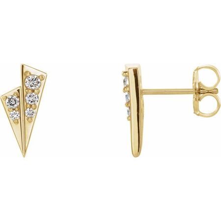 White Diamond Earrings in 14 Karat Yellow Gold 1/6 Carat Diamond Geometric Earrings