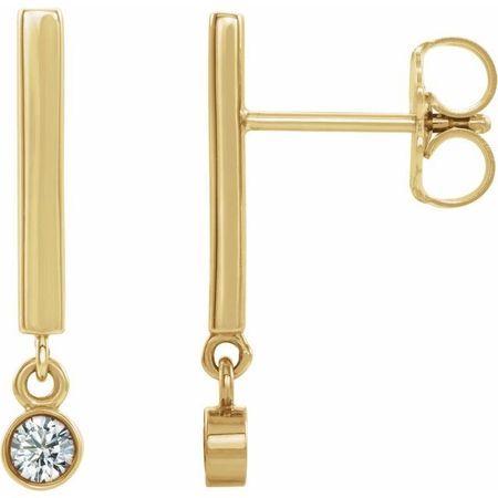 White Diamond Earrings in 14 Karat Yellow Gold 1/8 Carat Diamond Bar Dangle Earrings - SI2-SI3 G-H Canada Mark
